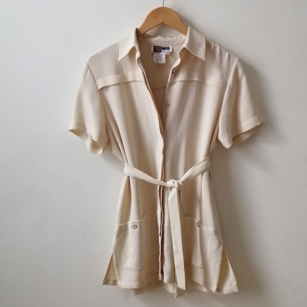 Cream Simon Chang long vest short sleeves